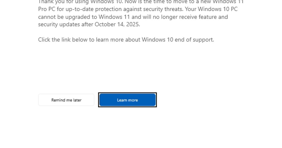 Aviso de atualização do Windows exibido na tela de um computador