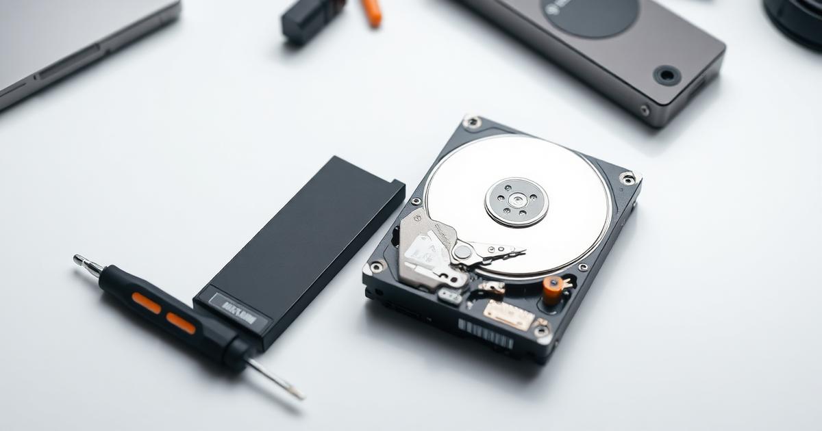 SSD e HD lado a lado sobre bancada técnica limpa com chave de fenda ao lado