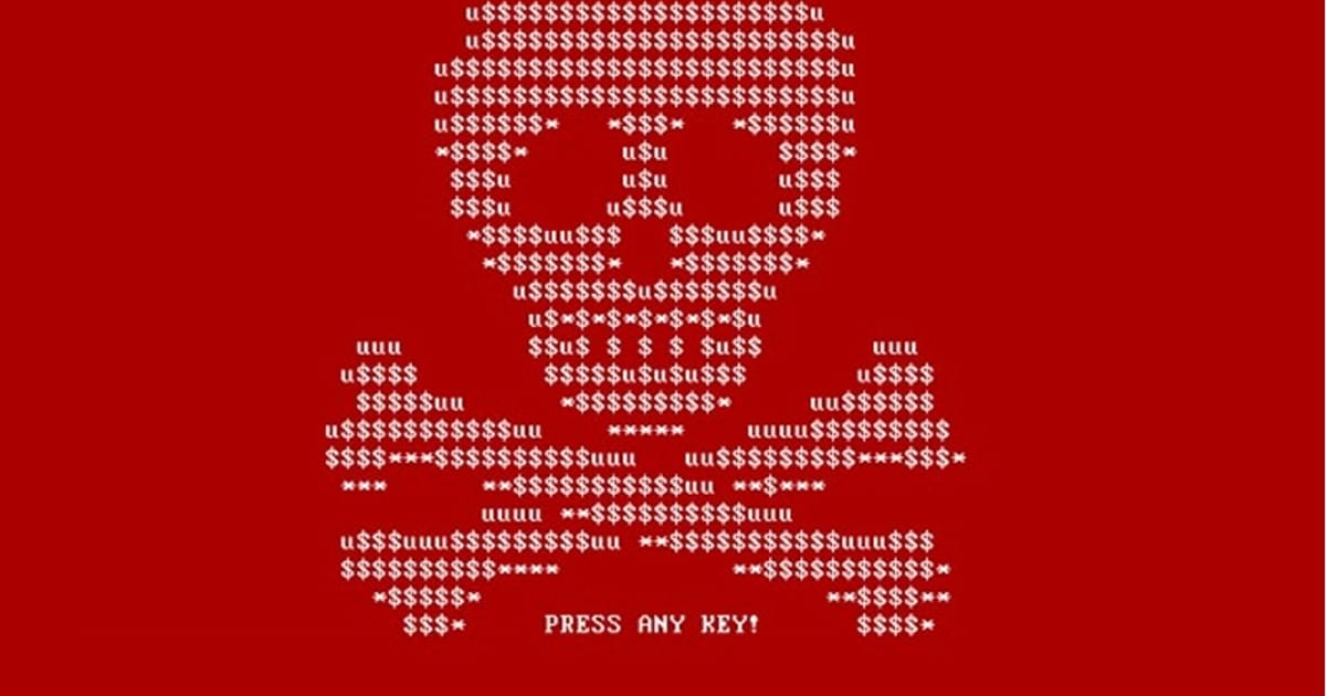 Tela de computador exibindo mensagem de resgate de um ataque de ransomware